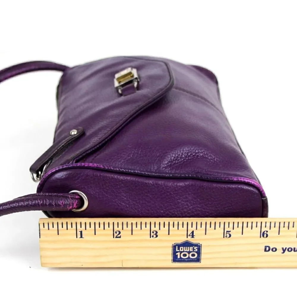 Tignanello PURPLE GENUINE LEATHER FLAP CROSSBODY ORGANIZER SHOULDER BAG HANDBAG